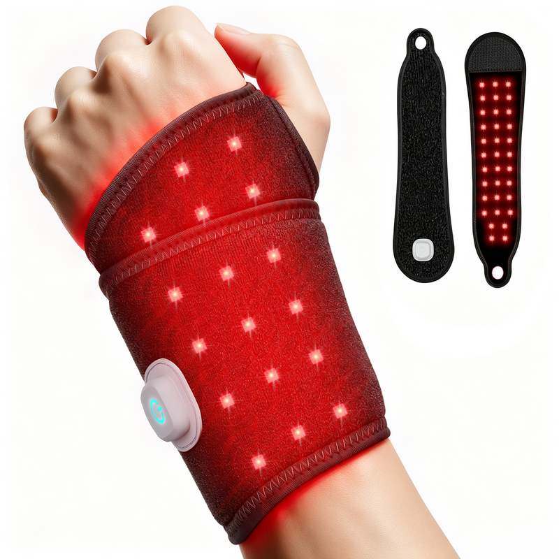 BraveCity Red Light Therapy Wrist Wrap | 660nm & 850nm, Heat & Pulse, 4000mAh Cordless